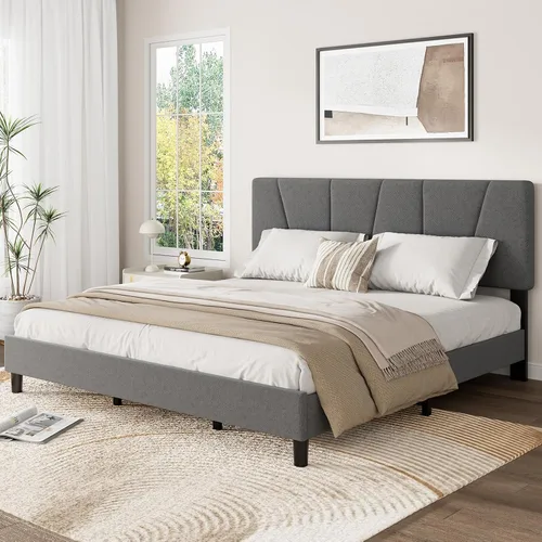 Miniatura 13 de Garvee Base de cama de tamaño individual con cabecera ajustable, base de cama tapizada de lino con listones de madera fuertes, base de colchón,