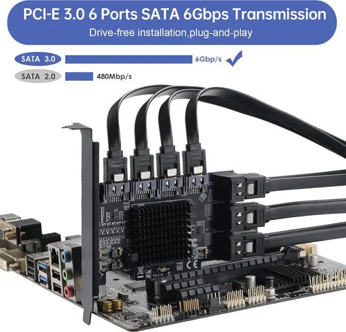 Miniatura 5 de Tarjeta PCI Express a SATA 3.0 de 2X 10 Puertos, Tarjeta de Expansión PCI Express a SATA III de 6Gbps, Chips ASM1166+JMB575