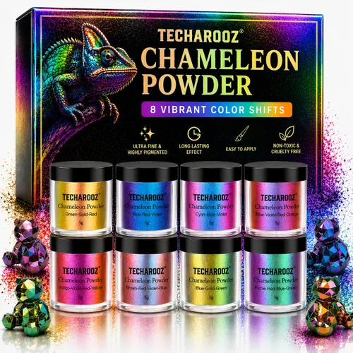 TECHAROOZ Chameleon - Polvo de mica, 8 frascos de 0.18 oz de polvo cromado para uñas de cambio de color, purpurina holográfica para suministros de A