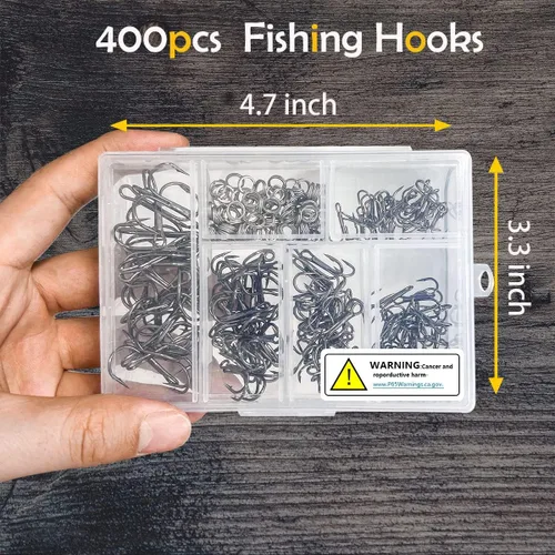 Miniatura 6 de Paquete de 200 ganchos agudos de pesca, ganchos de acero de alto carbono, fuertes y afilados, curvados redondos con anillos divididos para señuelos