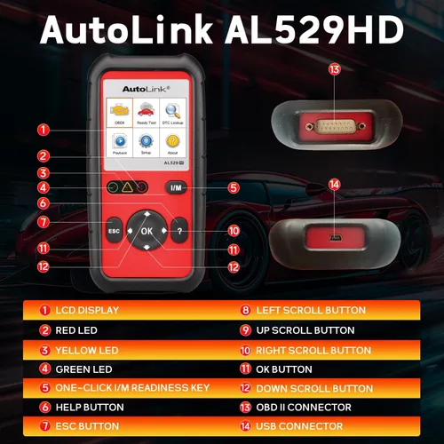 Miniatura 8 de Autel AutoLink AL529HD, lector de código de vehículo, escáner de código AL529 OBD2 avanzado, AutoVIN lectura de códigos mejorados