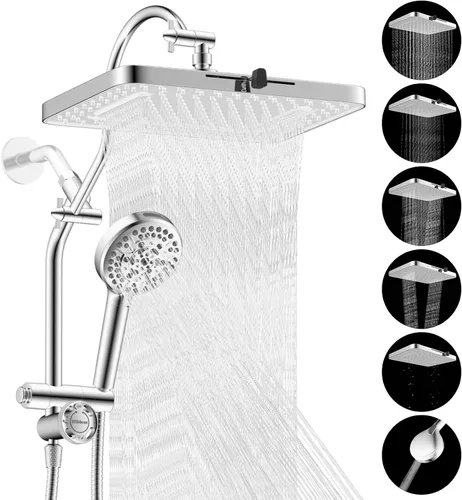 Miniatura 14 de Hibbent Combo de Cabezal de Ducha de Lluvia con Doble Filtro de 5 Chorros, Cabezal de Ducha de Alta Presión de 13'' con Ducha de Mano de 10 Modos