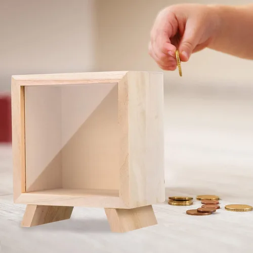 Miniatura 9 de Alcancía transparente para adultos y niños, alcancía de madera para niñas y niños, colorida hucha para ahorrar dinero, hucha grande irrompible