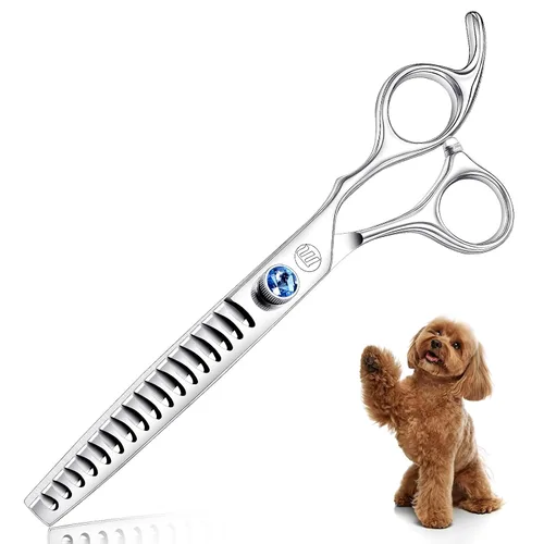 Moontay JP-440C - Juego de tijeras profesionales para el aseo de perros, rectas, curvas, para adelgazar, mezclar, trocear, cortar y recortar, acero