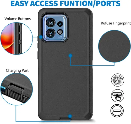 Miniatura 5 de Funda para Moto Motorola Edge Plus 2023/Edge 40 Pro, Defender - Funda protectora resistente a prueba de golpes, 3 en 1 (negro)