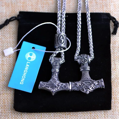 Miniatura 5 de Collar de martillo de Thor vikingo nórdico Mjolnir para hombre, joyería de talismán