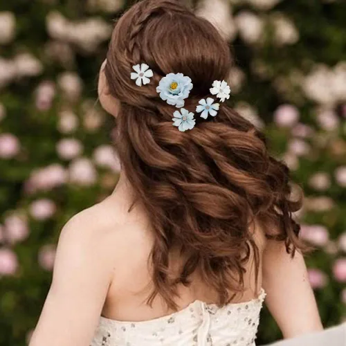 Miniatura 3 de Ahoney 12 pinzas para el cabello con flores bohemias para mujeres y niñas, múltiples flores artificiales hawaianas de gasa, accesorios para el Azul