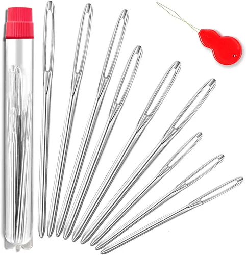 ORRDICE Agujas romas de ojo grande, agujas de tejer de hilo de acero inoxidable, agujas de coser, agujas de tejer para manualidades, agujas de 9