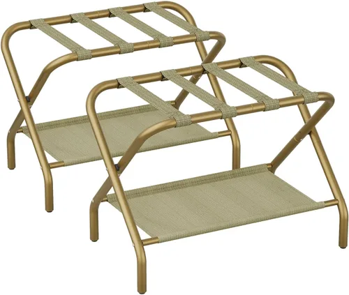 Miniatura 7 de Smart FENDEE Portaequipajes dorado para habitación de invitados, soporte plegable para maleta con estante de almacenamiento, soporte de equipaje