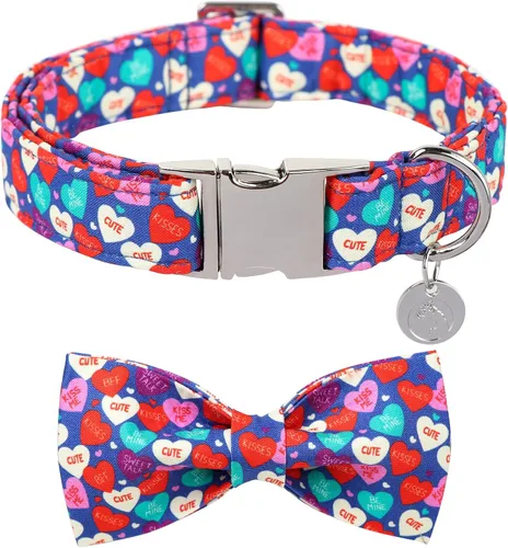 Miniatura 20 de DOGWONG Collar de perro de San Valentín con pajarita, corazón azul, perfecto para perros pequeños, medianos y grandes, patrón de corazón, pajarita