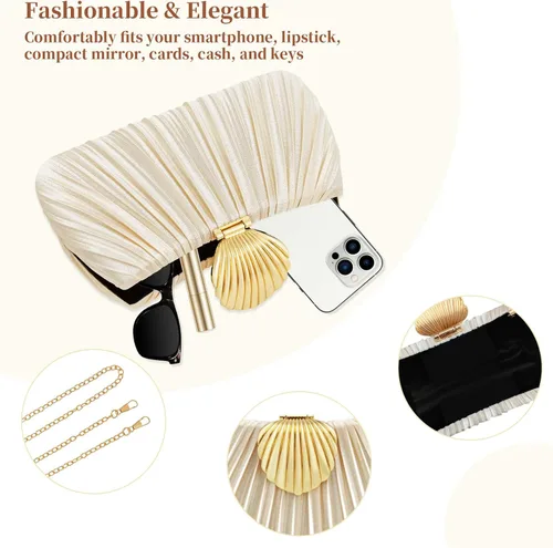 Miniatura 5 de YBMYCM Bolso de noche para mujer, de mano con cierre de concha, elegante bolso de seda para boda, baile de graduación, cena de lujo