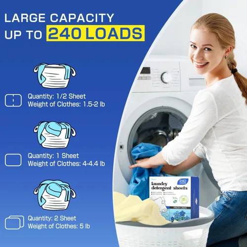Miniatura 3 de Soulink Hojas de detergente para ropa con aroma a ropa recién lavada 240 cargas, tiras de detergente ecológicas para viajes y hogar - Sin envases