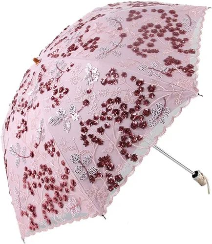 Miniatura 126 de Honeystore Sombrilla bordada con flor 3D plegable UV con encaje clásico