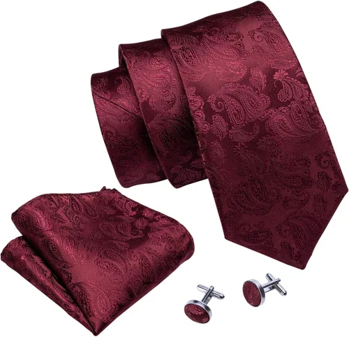 Miniatura 6 de Barry.Wang - Juego de corbata de seda para hombre, diseño de cachemira, pañuelo y gemelos de bolsillo