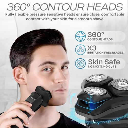 Miniatura 2 de HUMMINGBIRD MK8 - Afeitadora facial giratoria de alta calidad, afeitadora eléctrica recargable en húmedo y seco con recortadora emergente