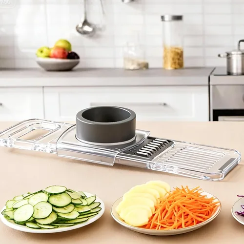 Miniatura 6 de ZKIRON Cortador de mandolina para cocina, cortador de verduras multifuncional 6 en 1 con cuerpo transparente y protector de mano seguro, rebanador