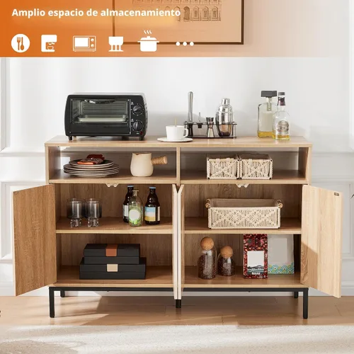 Miniatura 6 de Mericonia Aparador Buffet de Granja con Almacenamiento, Barra de Café Acanalada con Puertas y Estantes Ajustables, Gabinete de Consola de Madera A