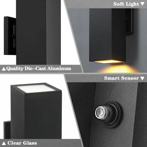 Miniatura 5 de SHIMR Luces de pared para exteriores modernas al atardecer al amanecer, aplique exterior cuadrado negro mate con bombillas incluidas, iluminación