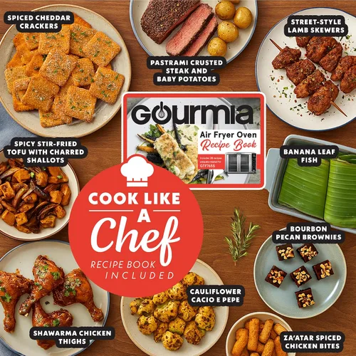 Miniatura 5 de Gourmia Freidora de aire para puerta francesa: horno de convección de gran capacidad de 25 cuartos de galón, fryfroce 360°, pantalla digital con 17