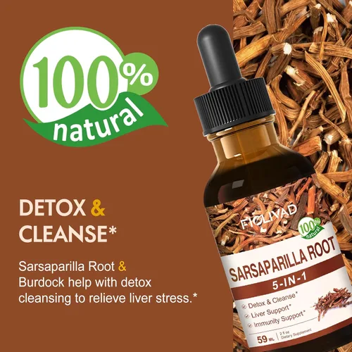 Miniatura 2 de Gotas de raíz de zarzaparrilla para desintoxicación y limpieza, apoyo hepático y apoyo inmunológico. Mezcla natural con extracto de equinácea