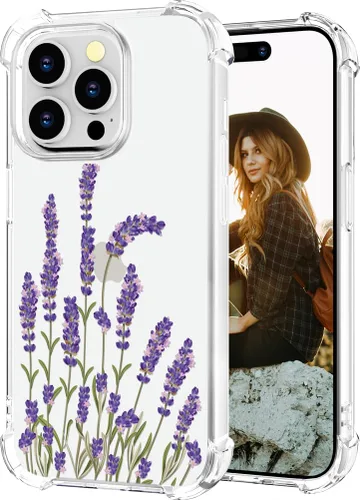 Miniatura 26 de Hungo Funda compatible con iPhone 15 Plus para mujer, diseño floral transparente, lindo, flor azul rosa Rosas Azules