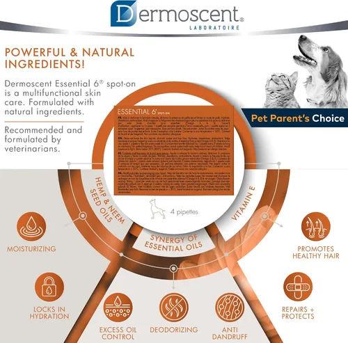 Miniatura 5 de Dermoscent Essential 6 spot-on - Cuidado de la piel para perros con caspa y alivio de alergias con aceite de vitamina E - Antipicazón para perros