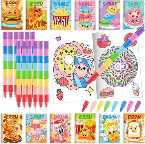 Miniatura 8 de BenLouis 24 mini libros para colorear del espacio exterior para niños con 24 crayones apilables, regalos de fiesta de astronautas, libros