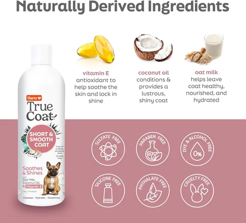 Miniatura 4 de True Coat Short & Smooth Coat - Champú para perros, 5 en 1, calma y brilla con leche de avena, aceite de coco y vitamina E, 16 onzas Corto y suave