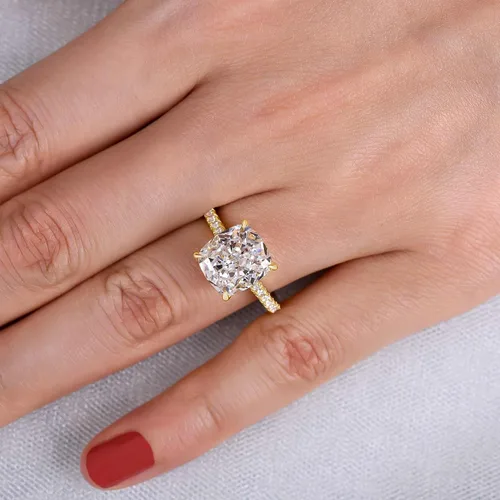 Miniatura 4 de RODIFFY Anillo de compromiso de corte cojín de 4 quilates para mujer, anillo de compromiso chapado en oro blancorosa de plata de ley 925 de 18