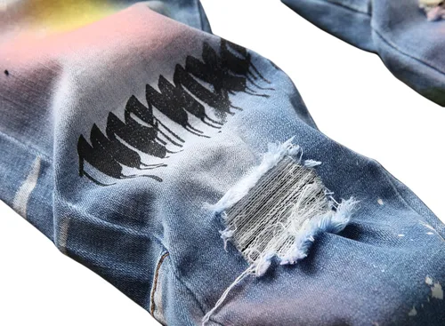 Miniatura 209 de Baylvn - Pantalones de mezclilla entallados y estampados para hombre con corte recto