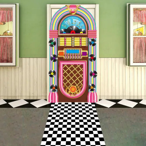 2 piezas de cubiertas retro de los años 50 para puerta de Jukebox de regreso a los años 50, decoración de fiesta de rock de los años 50, telón de