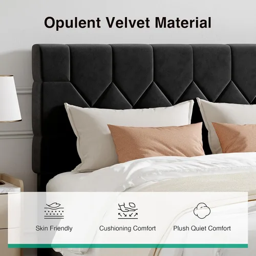 Miniatura 6 de Novilla - Base de cama Queen con cabecero, base de cama tamaño Queen con soporte de listones de madera, cabecero tapizado de terciopelo con puntos