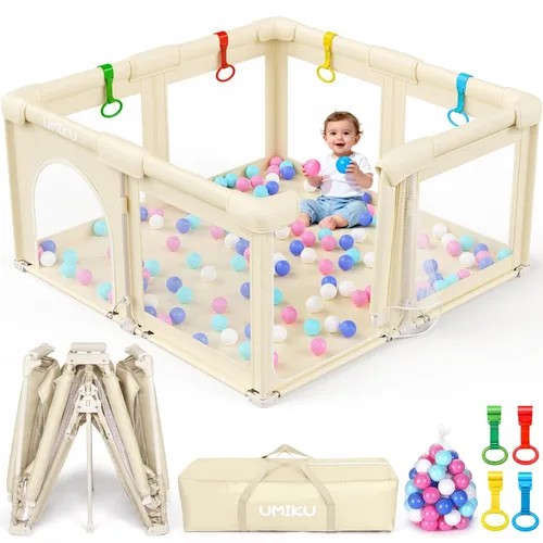 Baby Playpen Foldable Playpen for Babies and Toddlers, Large Playpens Portable Play Pen Play Yard for Kids Fence Indoor Outdoor Travel 4 Handlers 50