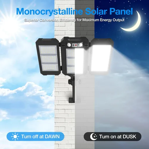 Miniatura 8 de Luces de inundación solar para exteriores, 7000 LM, luces solares súper brillantes de brazo de aluminio, 3 cabezales, LED de atardecer a amanecer