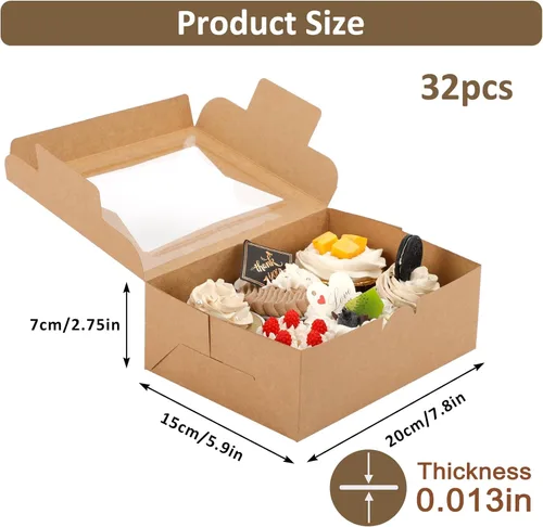 Miniatura 2 de Moretoes 32 cajas de galletas, cajas de panadería de 8 x 6 x 2.5 pulgadas con ventana de 3 estilos, para fresas de chocolate, postres, rosquillas