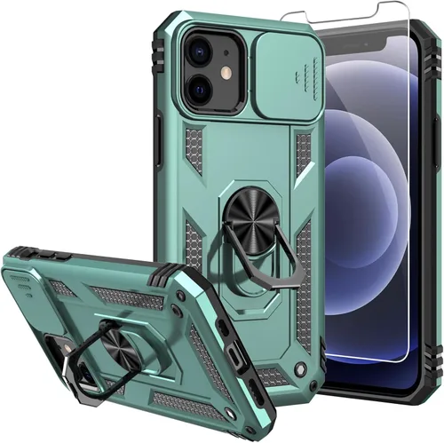 Miniatura 10 de Funda para iPhone 12, con protector de pantalla y funda para cámara, [grado militar] de 16 pies. Funda protectora a prueba de caídas con soporte Azul