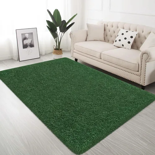 Miniatura 28 de Alfombras verdes para dormitorio de niños: alfombra de pasillo lavable de 2x6, alfombras pequeñas antideslizantes, esponjosas, suaves, peludas