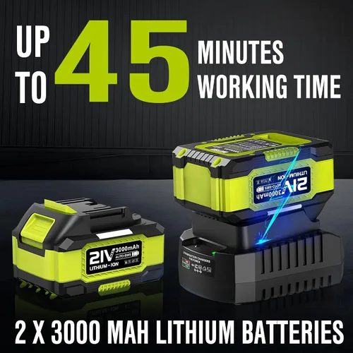 Miniatura 3 de EWORK Soplador de hojas inalámbrico de 21 V, potente modo turbo y 550 CFM, baterías de 2×3.0Ah y cargador rápido, sopladores eléctricos ligeros