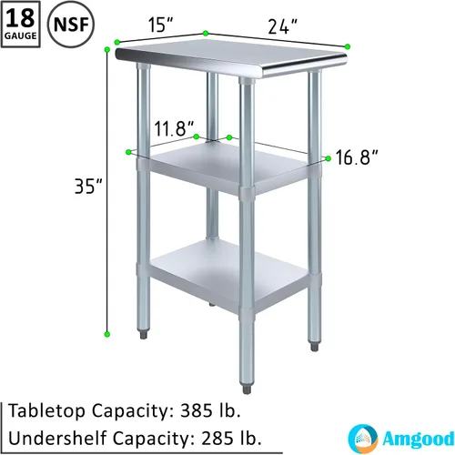 Miniatura 3 de Mesa de trabajo de acero inoxidable con 2 estantes Mesa de utilidad de metal Utilidad comercial y residencial NSF