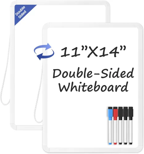 Miniatura 23 de Pizarra blanca pequeña para pared, mini pizarra de borrado en seco de 11 x 14 pulgadas con marco de plástico, bonita pizarra blanca colgante con 5