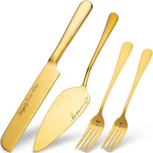 Miniatura 11 de Juego de cuchillo y servidor para pastel de boda, juego de corte de pasteles para boda, tenedores de pastel y cortador de pasteles para cumpleaños