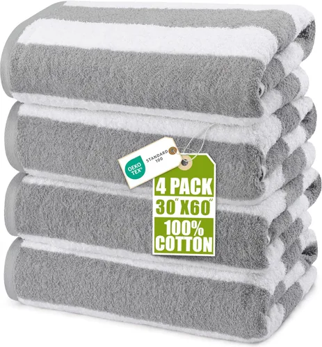 Miniatura 10 de Utopia Towels Paquete de 4 toallas de playa Cabana, juego de toallas de playa de algodón de gran tamaño de 30 x 60 pulgadas, textura suave hilado
