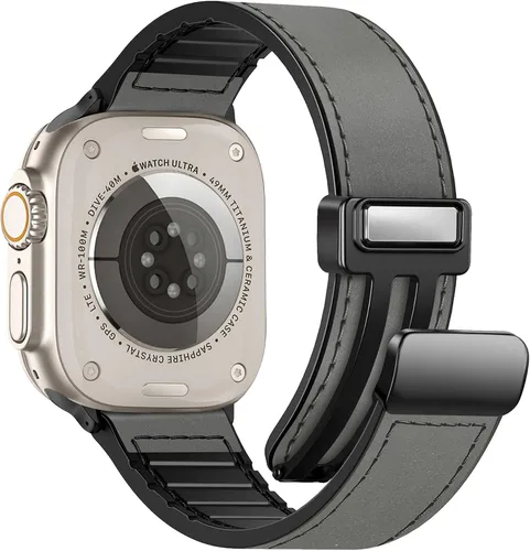 Miniatura 15 de Correas de cuero magnéticas compatibles con Apple Watch 42mm (Serie 10/11) 41mm 40mm 38mm para hombres y mujeres, cuero genuino con hebilla