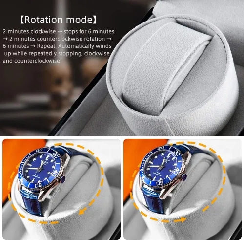Miniatura 6 de Bobinadora automática de un solo reloj con motor japonés silencioso, en carcasa de madera y cuero negro, adaptador de CA o funciona