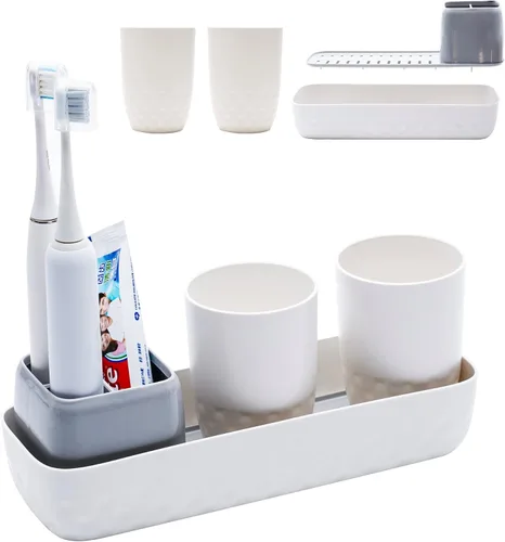 Ayswupt - Soportes para cepillo de dientes para baños, juego de soporte para cepillo de dientes eléctrico para niños con 2 tazas, organizador de