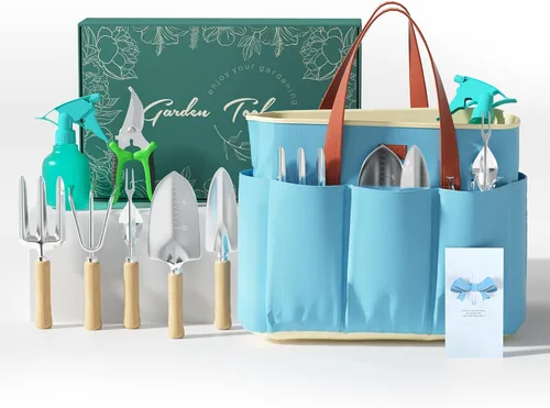 Miniatura 8 de VerdantVibes Juego de herramientas de jardín de 9 piezas, herramientas de mano de jardinería resistentes con agarres ergonómicos antideslizantes