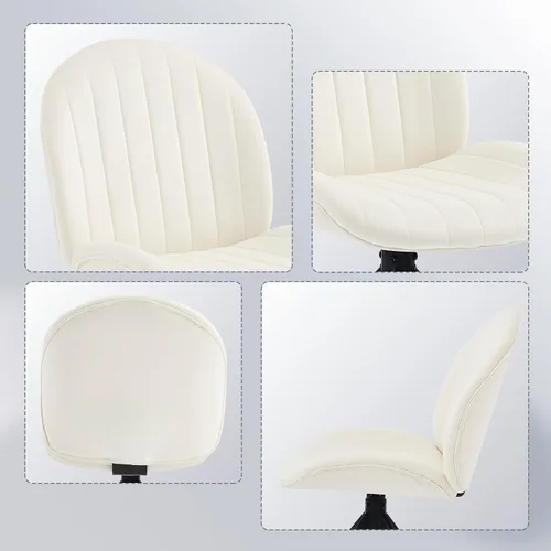 Miniatura 5 de Silla de oficina giratoria de terciopelo sin ruedas, pequeña y cómoda silla de escritorio sin brazos de mediados de siglo, bonita silla giratoria