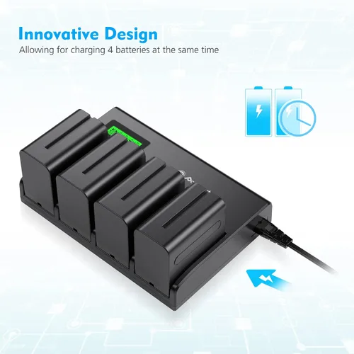 Miniatura 6 de Powerextra Cargador de batería de 4 canales con pantalla LCD para cámara Sony NP-F970, NP-F960, NP-F950, NP-F930, NP-F770, NP-F750, NP-F570, NP-F550