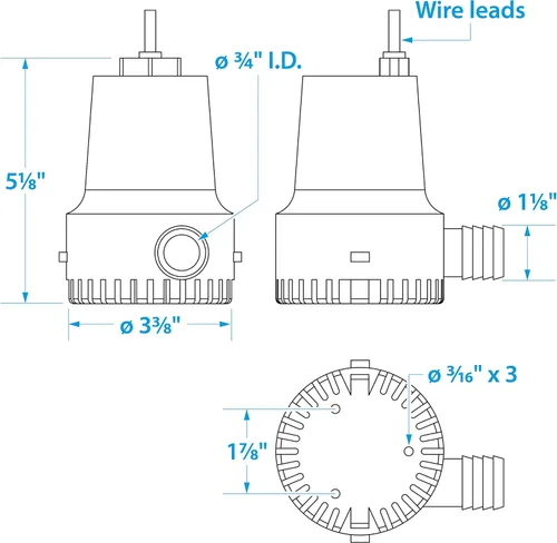 Miniatura 3 de Seachoice Bomba de sentina duradera, 1,000 GPH, 12V, 5.5 amperios, fusible de 7 A
