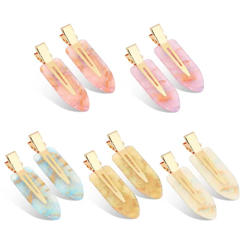 Miniatura 10 de 9 piezas de pinzas para el pelo sin dobleces, pinzas para rizos sin arrugas con diseño de cuadros, resina acrílica plana para peinado, barrette